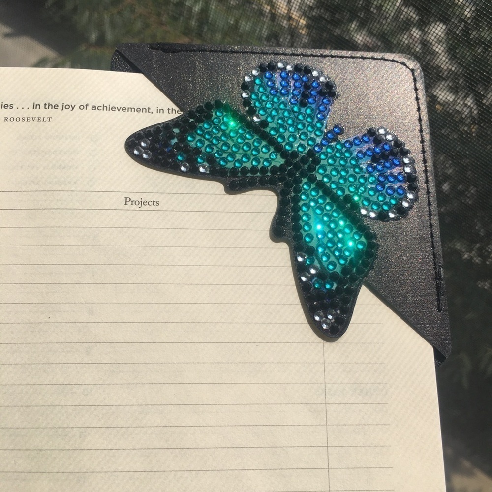 Diamond Art Butterfly Corner Bookmark, Colorful, Sparkly, Bling (TEAL/BLACK) - Picture 15 of 17
